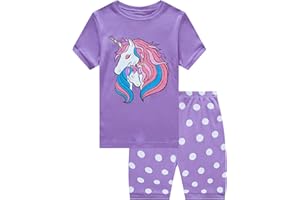 KikizYe Little Big Girls Pajamas Set Short Sleeve PJs 100% Cotton Pyjamas