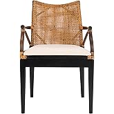 SAFAVIEH Home Collection - Gianni Brown & Black Solid Wood Rattan Arm Chair, Tropical Coastal Accent Seating for Living Room 
