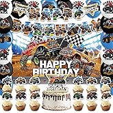 42Pcs Monster Truck Party Supplies Set Include Monster Truck Balloons,Banner，Cake Topper,Backdrop for Boys Monster Truck Birthday Decorations