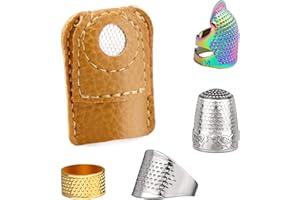 LUNARM 5 Pcs Sewing Thimbles, Sewing Thimble Finger Protector, Leather Coin Thimbles Rings for Hand Sewing Knitting DIY Craft, Embroidery Sewing Accessories Tools