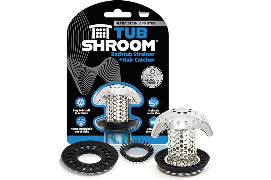 TubShroom Ultra Revolutionary Bath Tub Drain Protector Hair Catcher/Strainer/Snare Stainless Steel, Single Pack