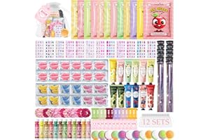 LADDYFOX 144 Pcs Spa Party Decorations for Girls, Spa Birthday Party Supplies Include Face Masks Skincare, Hand Cream, Lip Balm, Under Eye Patches, Lip Mask, Foot Bath Bombs, Press-on Nails and Hair Tinsel