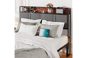 Decoholic Queen Headboard Storage, Headboard with Charging Station, Headboard Shelf Height Adjustable, Sturdy, Stable and Effortless Assembly.(Grey, Queen)