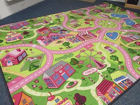 Kinderteppich Stadt zum Spielen Sweet Girls verschiedene Abmessungen Schadstoffgeprüft Auto-Spielteppich, Auto-Teppich für Mä