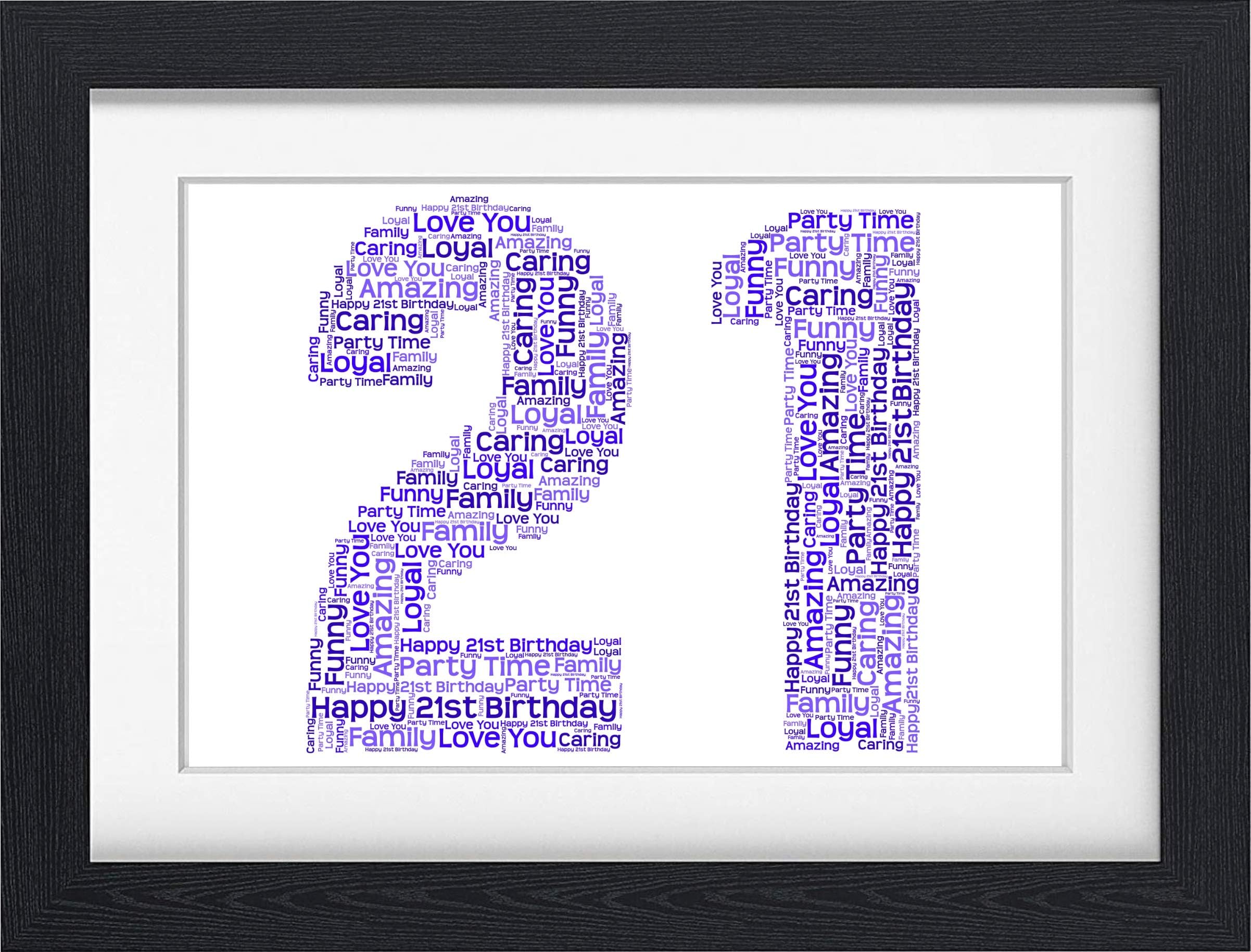 Personalised 21st Birthday Gift Present Word Art Print in Frame
