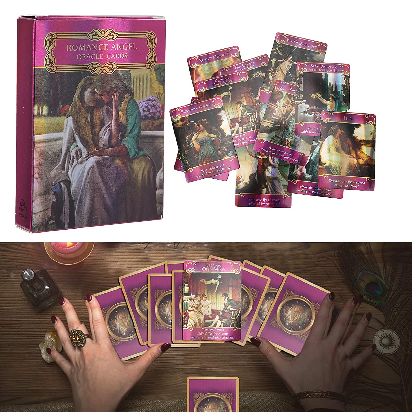 Yitengteng Romance Angel Hologram Tarot Cards Set with Bag, Oracle Cards Future Telling Tarot Card with Flash Effect, Fate Divination Card Party Table Game Gift for Beginners
