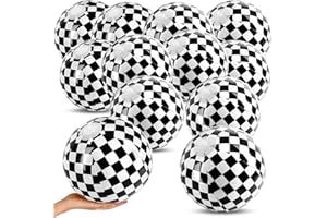 AXBMM 12PCS Race Car Checkered Flag Beach Ball Set–12" Vibrant Black & White Themed Beach Balls for Kids’ Racing Birthday Parties,Summer Pool Games, End of Year Class Decorations,Bulk Party Favors