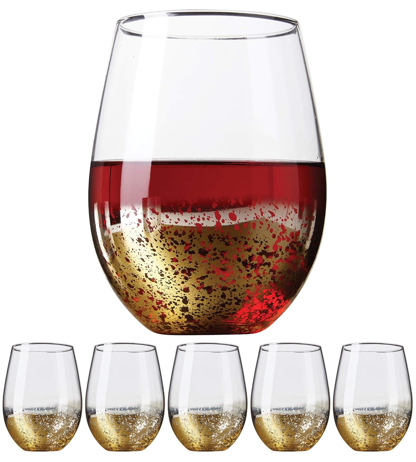 Gold Rimmed Stemless Wine Glasses, 18oz – Set of 6 Elegant Cocktail Tumblers – Premium Glass Drinking Cups – Deluxe Gift Pack - Dishwasher Safe – by Kitchen Lux