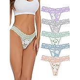 voenxe Seamless Thong for Women,No Show Lace Underwear,Ladies Cotton Blend Breathable Panties,Comfort Soft Undie,Tanga,5-Pack