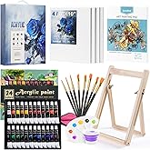 Acrylic Art Set, 41 PCS Painting Kit, Acrylic Paint Set for Kids, Painting Supplies with 24 Acrylic Paints, 1 Wooden Easel , 4 Canvas Panels, 8 Paint Brushes, Drawing Pad, Art Supplies for Kids Adults