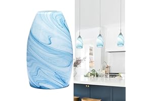 VIINEW Blue Oval Glass Lamp Shade Only Art Marble Glass Light Shades for Kitchen Island pendant Lights Covers Light Fixture Replacement for Mini Pendant Ceiling Lights Chandelier 1pack
