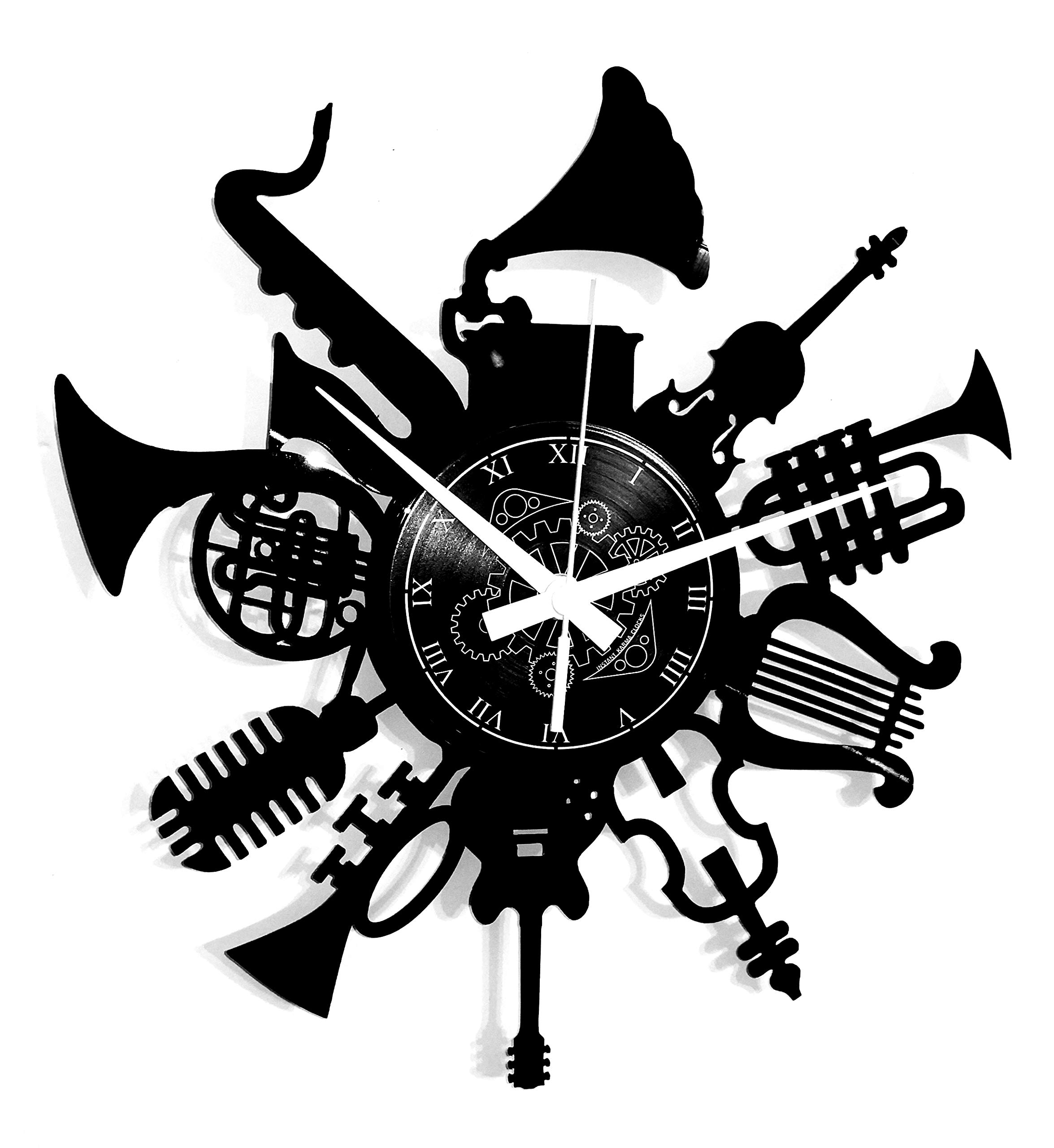 Instant Karma Clocks | Musical Instruments Wall Clock with Orchestra Silhouette – Silent No-Ticking – Perfect for Bedroom, Office, Studio, Kitchen, Living Room – Unique Decoration