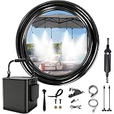 Portable Misting Cooling System Kit with 10M Hose, 4500mAh Rechargeable Pump and 8 Mist Nozzles, Outdoor Misting System for Patio, Garden, Backyard, Camping, Beach, Golf Cart and Animal Shelter