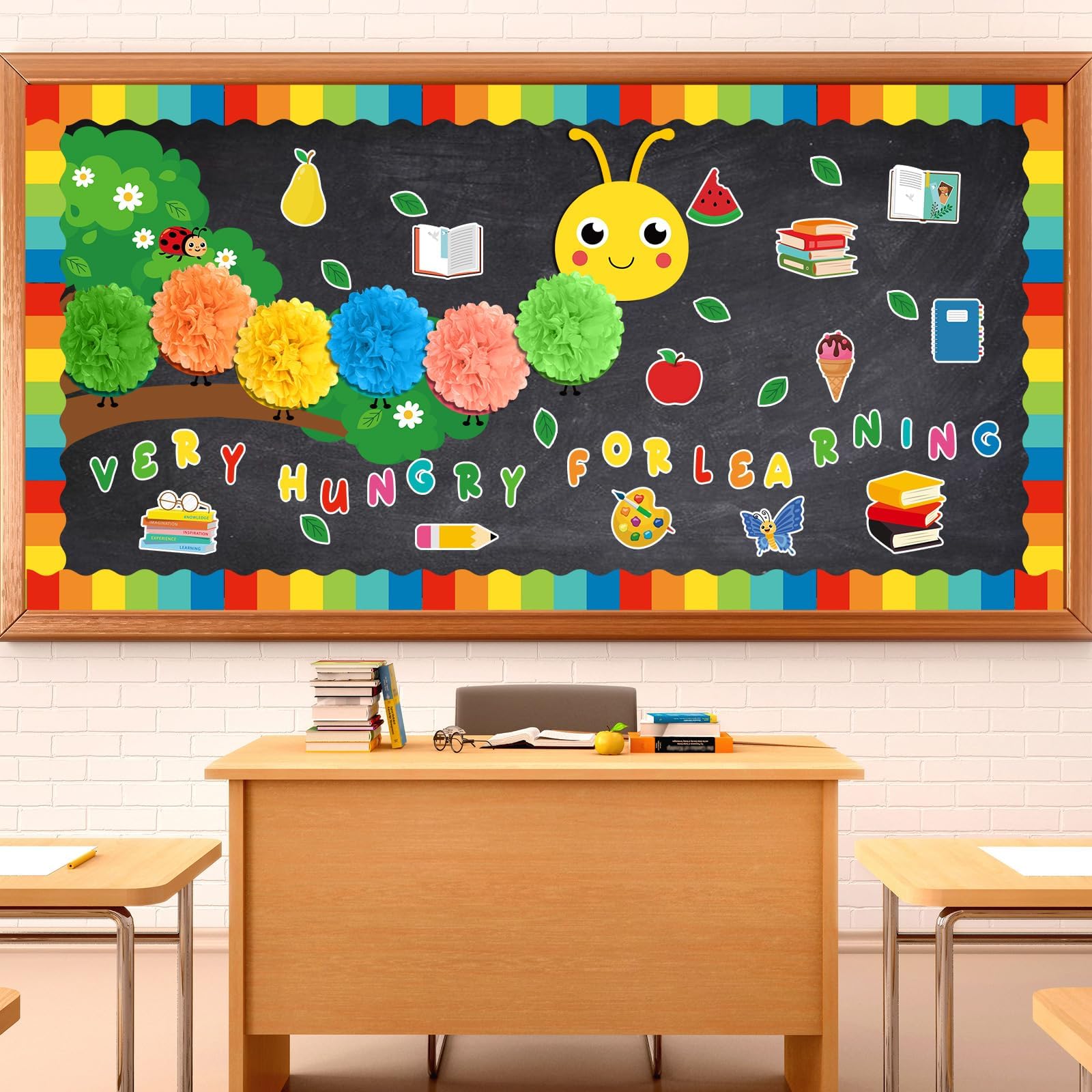 Photo 1 of 3D Caterpillars Bulletin Board Decorations for Classroom Colorful Very Hungry Caterpillar Bulletin Board Cutouts for Kindergarten Preschool Elementary Back to School Supplies Wall Decor