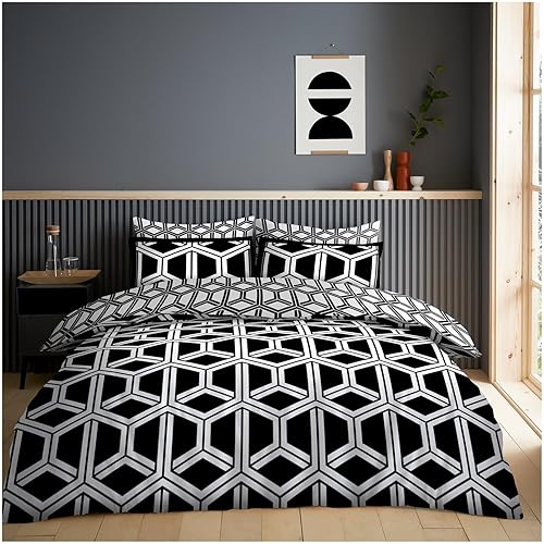 GC GAVENO CAVAILIA Duvet Cover Double with Pillowcases | Breathable Polycotton Comforter Cover with Pillowcases | Reversible Double Bedding Set (200x200 cm) | Washable Bed Set | Black/White
