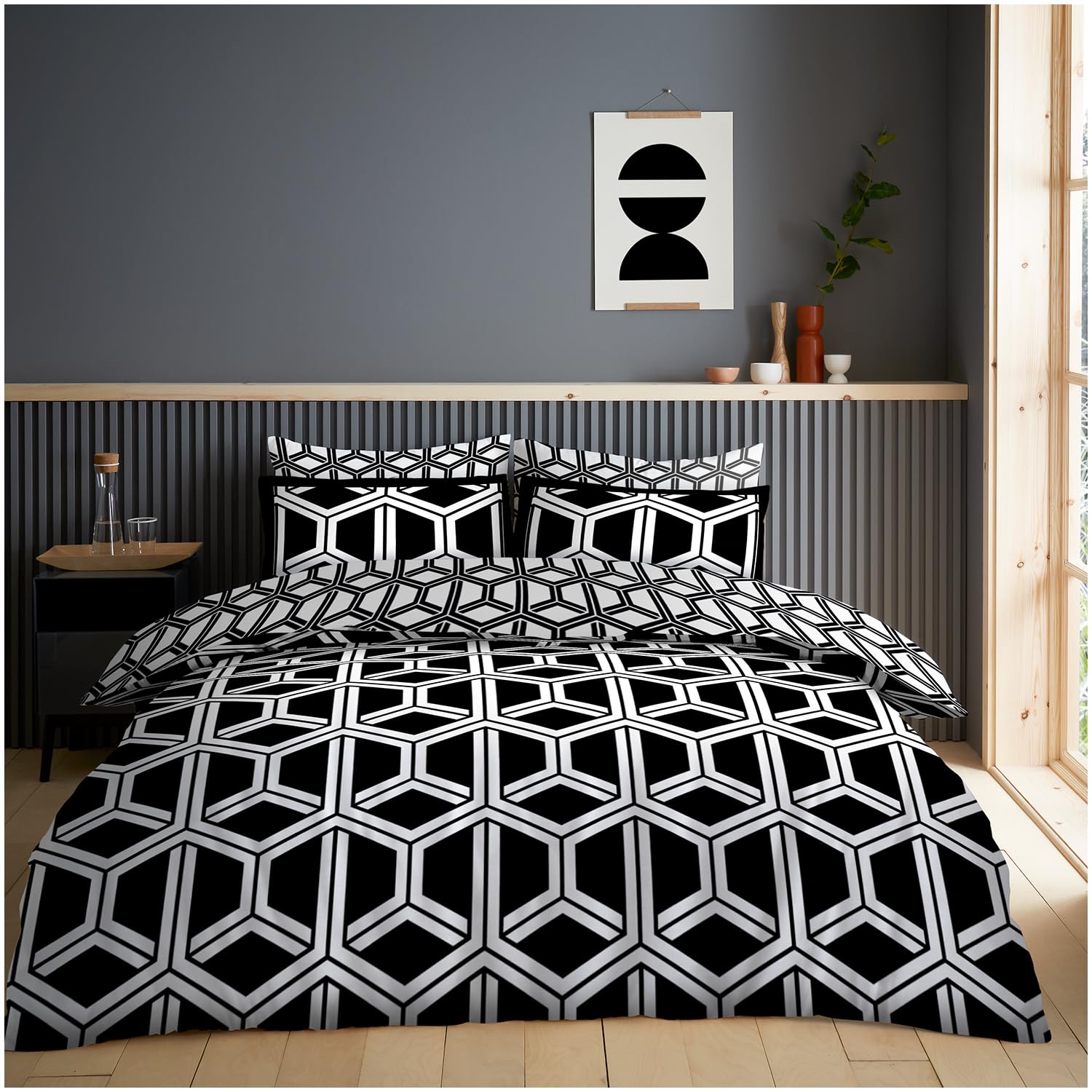 GC GAVENO CAVAILIA Duvet Cover Double with Pillowcases | Breathable Polycotton Comforter Cover with Pillowcases | Reversible Double Bedding Set (200x200 cm) | Washable Bed Set | Black/White