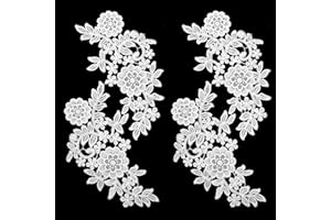 Oruola 4pcs Lace Appliques Embellishments,3D Floral Embroidery Vintage Applique Patches,Polyester Soild Embroidered Lace for DIY Clothing Wedding Dress Decoration,White