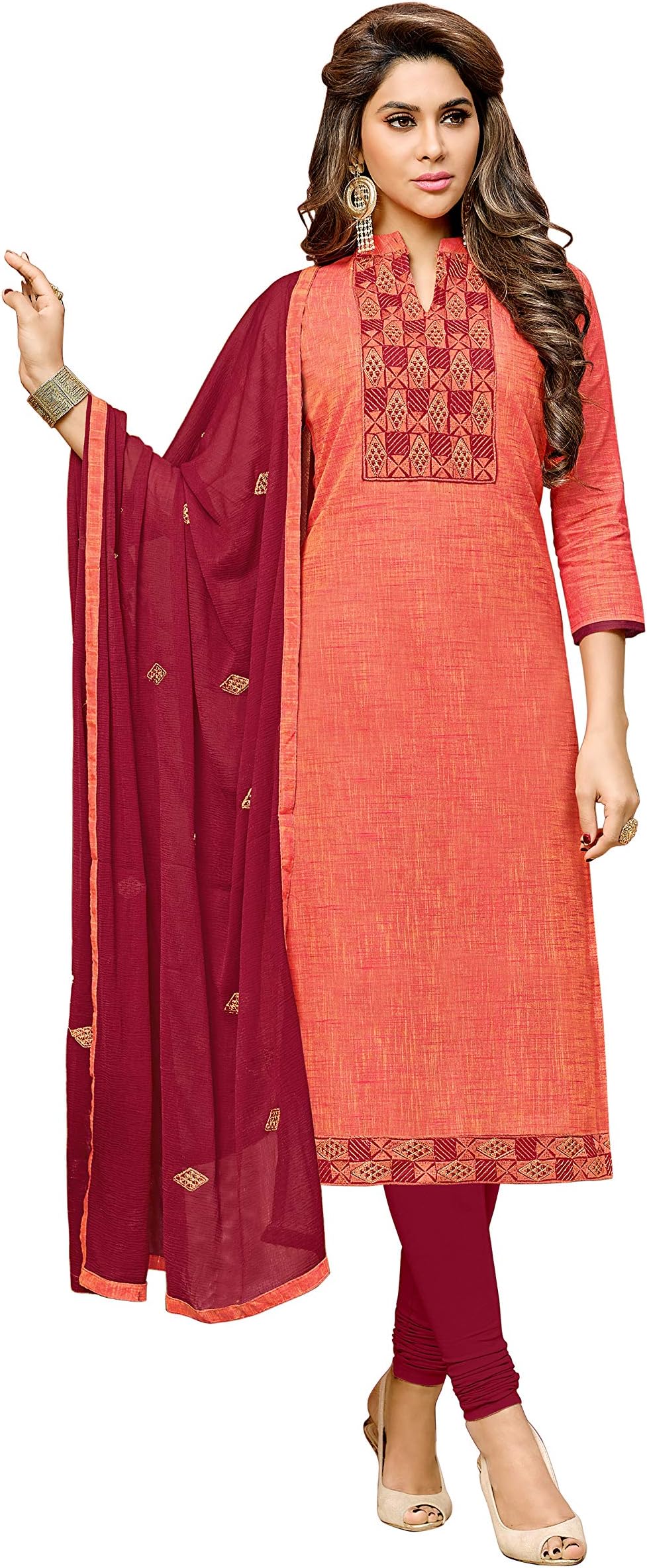 Salwar Suit Dupatta For Women's Embroidery Cotton Un-Stitched Salwar Suit Material,Free Size
