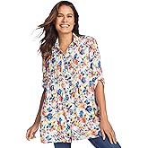 Woman Within Plus Size Rayon Pintucked Effortless Tunic Blouse