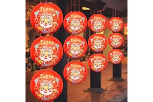 Wiooffen 12Pcs Chinese New Year Lanterns Year of The Dragon Paper Lanterns 2024 Happy New Year Decorations Spring Festival Round Hanging Lantern for Indoor Outdoor Party New Year Eve Supplies
