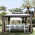 Happybuy Polycarbonate Hardtop Roof Gazebo 10' x 10' with Netting - Metal Gazebo Aluminum Permanent Double Tier Roof- Gazebos for Patios, Backyard, Outdoor and Lawn