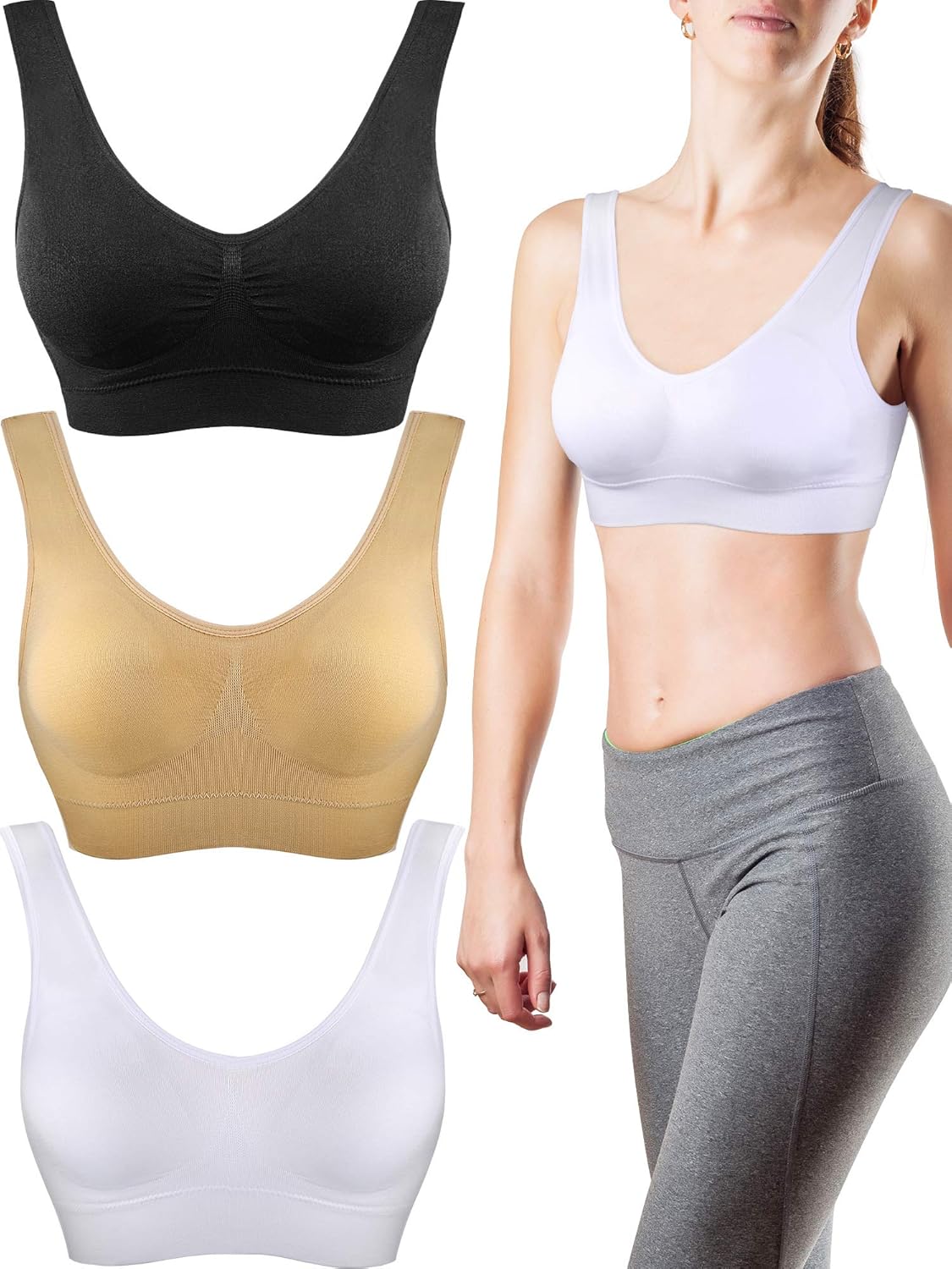 3 Pieces Seamless Comfortable Yoga Bra, Sports Bras for Women with