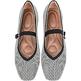 Maqixz Knit Flats for Women Square Toe Casual Ballet Flat Shoes with Ankle Strap Washable Comfortable Formal Mary Jane Flat Shoes