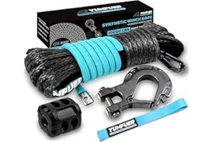 YUNFUER 1/4" x 50ft Synthetic Winch Rope Cable Kit, 10000LBS Winch Rope with Protective Sleeve + Forged Winch Hook + Rubber Stopper and Safety Pull Strap for ATV UTV (Gray)