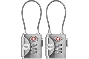 Yale 2 Pack TSA Approved Cable Luggage Locks with Combination for Travel, Backpack, Suitcase, and Accessories Steel
