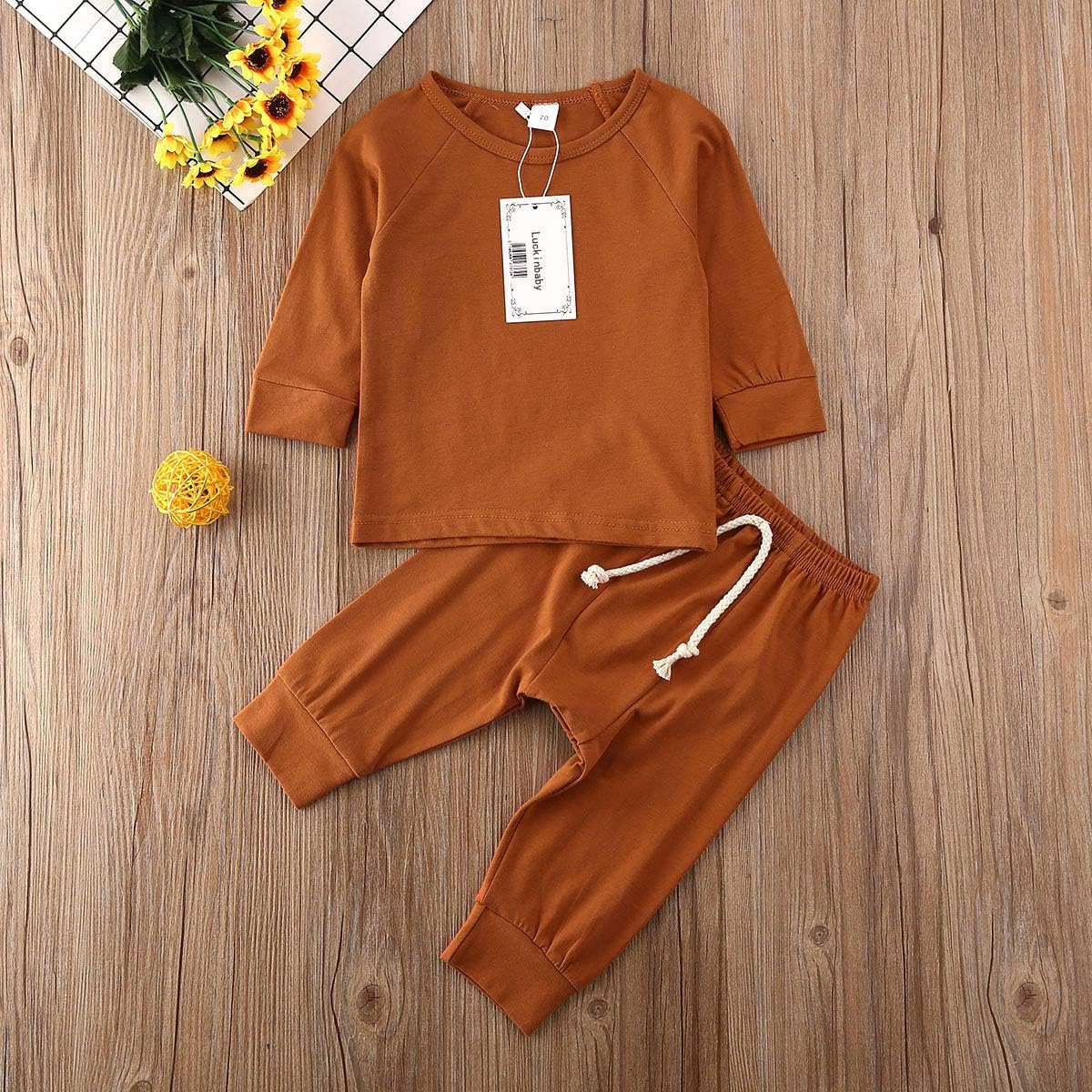 Baby Unisex Pajamas, Top with Pants Set 2 Piece Outfit, Organic Cotton Clothing Set for Infant Baby Boys Girls: Clothing