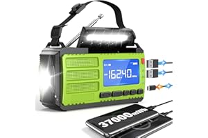 RYCHI 10000wAh/37000mWh Hand Crank Emergency Radio, AM FM NOAA Weather Alert Radio, Portable, Solar, 4 Charging Methods, 3-Mode Flashlight, Reading Lamp, SOS Alarm, Phone Charger for Winter Storm Emergency