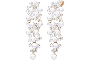 UBGICIG Pearl Clip on Earrings for Women Long Dangle Pearl Clip Earrings Bridesmaid Jewelry Bridal Wedding Earrings