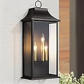 Lawyettle Dusk to Dawn Outdoor Wall Light 3-Light, 25.3" Large Outdoor Light Fixture, Black Exterior Wall Lantern, Waterproof