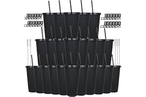 Alohastarttg 24 oz Reusable Plastic Cups, Custom Cups for Party with Lids and Straws, 24 Pack Iced Coffee Travel Mugs or Mean