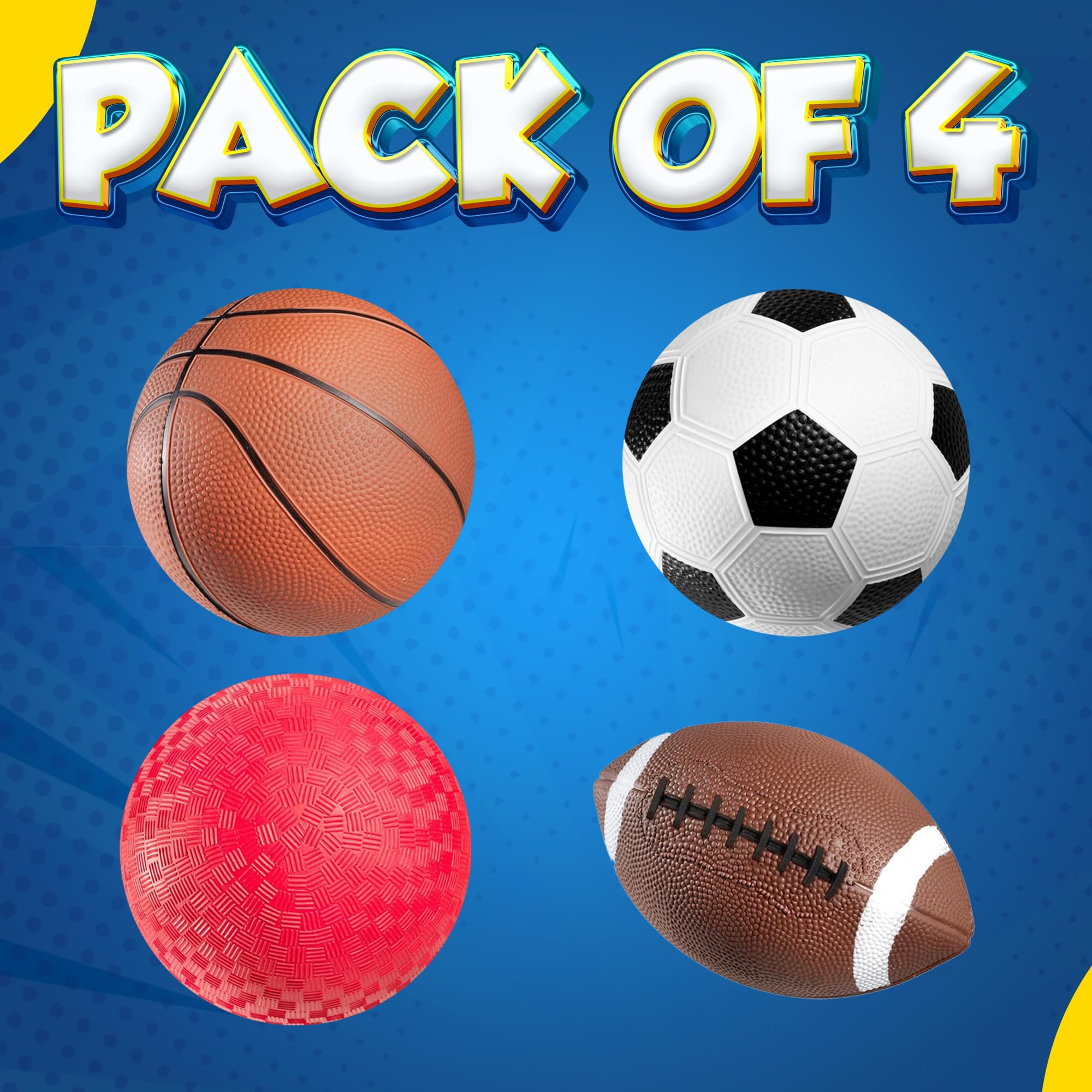 Bedwina Sports Balls for Kids & Toddlers - 5-inch Sports Balls Set Includes Football, Small Soccer Ball, Basketball, and Playground Balls, Fun Indoors & Outdoor Toys (Hand Pump Included)