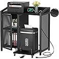 Unikito File Cabinet with Paper Shredder Stand On Wheel, Modern Vertical Filing Cabinet with Socket and USB Charging Port, Large Printer Stand with Adjustable Storage Shelf Rack for Home Office, Black