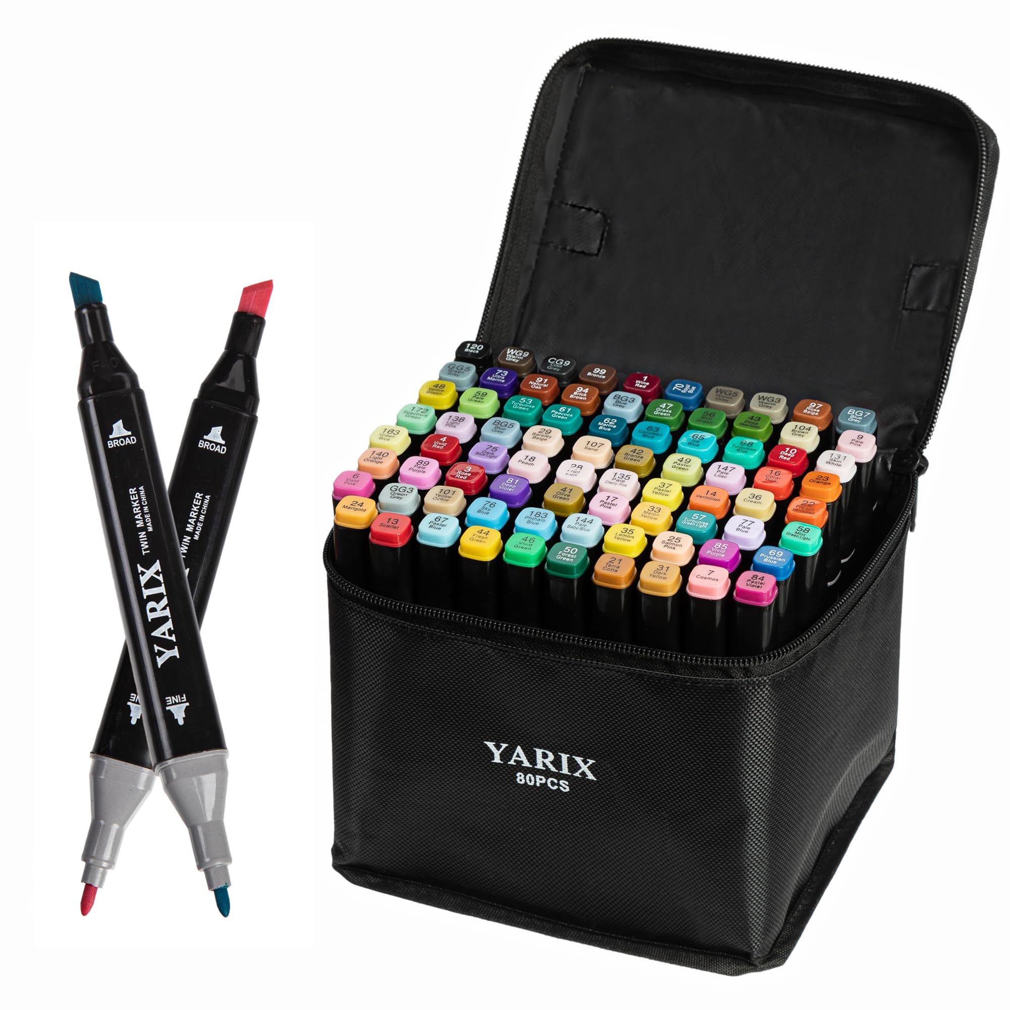 YARIX 80 Coloured Marker Set, Art Markers, Art pens for Drawing, Colouring Pens,Dual Tip, Felt Tip Markers for sketching, Anime and Manga Colouring Books Adults, Graphic Marker pens.