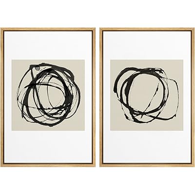 SIGNWIN Framed Wall Art Print Set Circular Black...