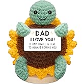 HEXMOZ Valentines Day Gifts for Dad from Daughter, Son, Kids - Sentimental I Love You Dad Birthday Gift Ideas for Fathers, Stepdad, Daddy - Turtle Crochet Emotional Support with Positive Card
