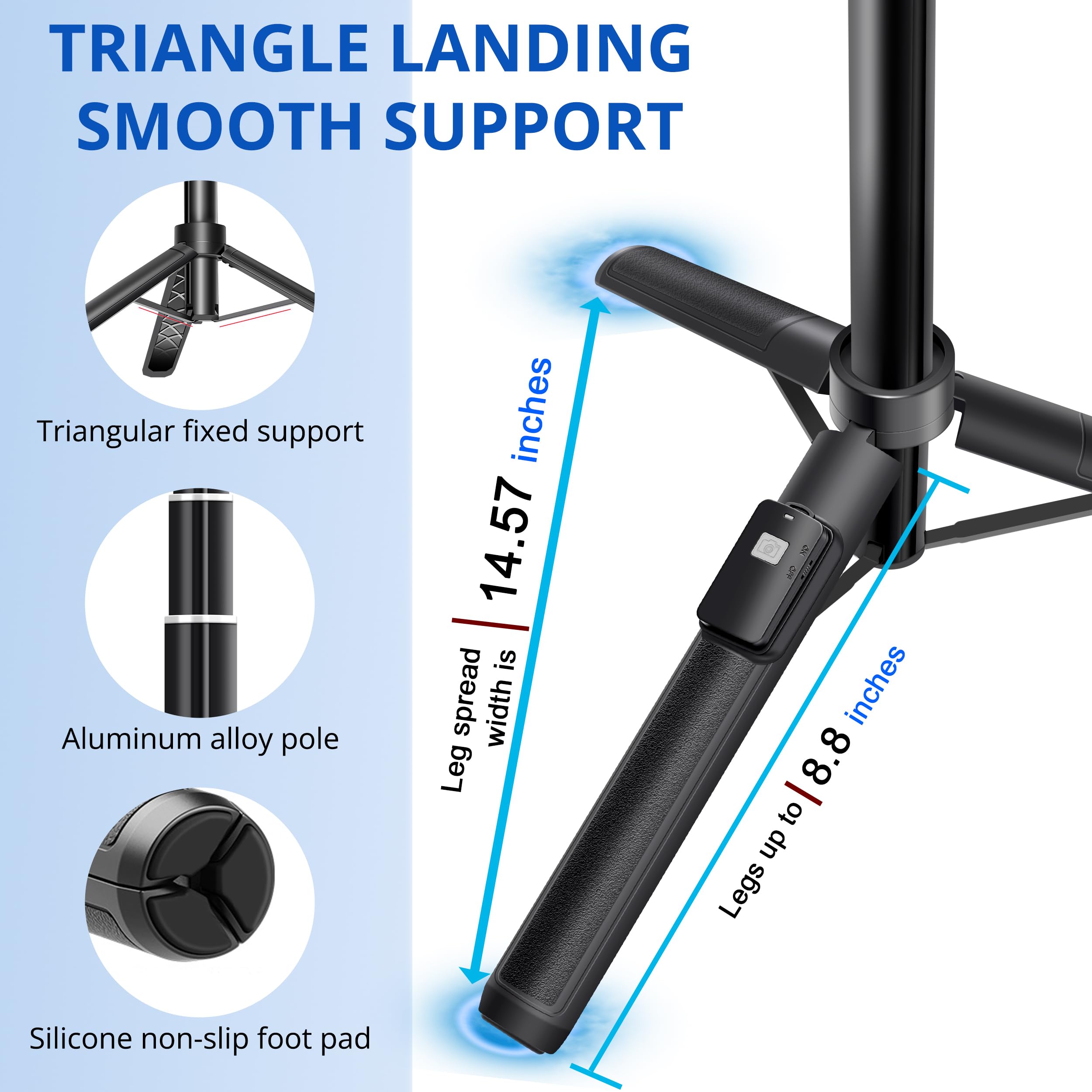 bluehorn Extendable 62 inches Aluminum Alloy Selfie Stick Phone Tripod Stand New Model with Wireless Remote Shutter Compatible with All Cell Phones/Live Stream/Vlog/iPhone 16/15/14/13/Android