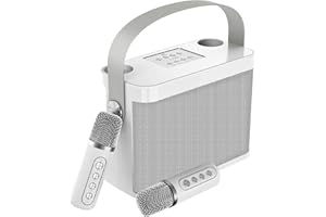 FULLIFE Karaoke Machine for Adults/Kids, 3000mAh Portable Bluetooth Karaoke Speaker with 2 Wireless Microphones, HD Sound PA System with Handle and Echo, Supports TF/USB, AUX-in, for Home Parties