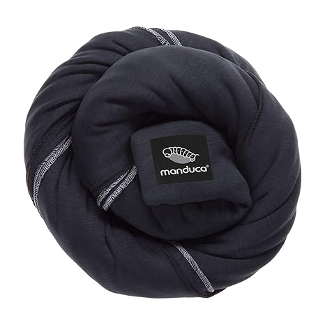 Babytragetuch manduca Sling > Black < Elastisches Tragetuch mit GOTS Zertifikat, 100 % Bio-Baumwolle, 3 Bindeanleitungen (Bau