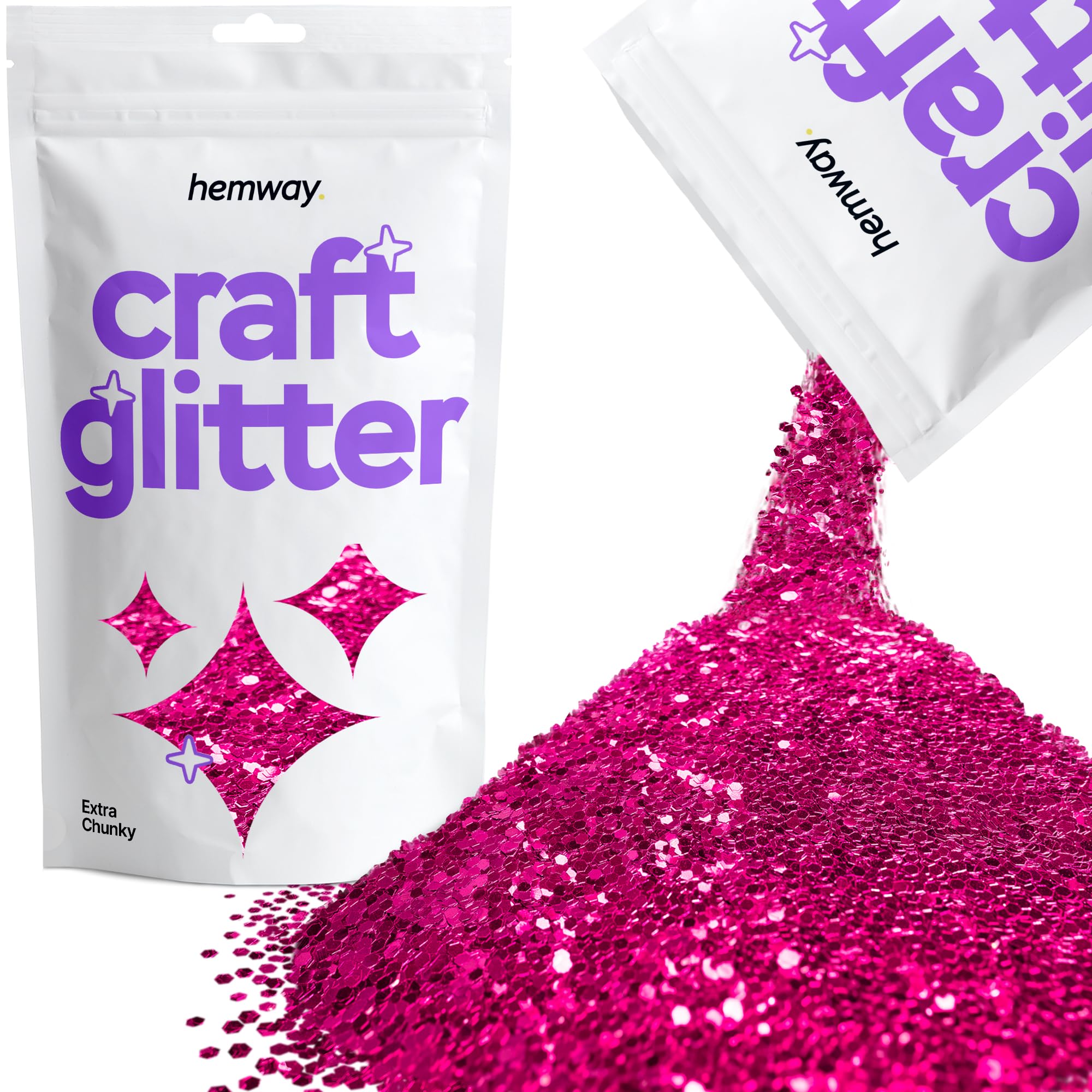 Hemway Craft Glitter Dark Rose Pink 100g Extra Chunky Glitter for Crafts, Resin, Cosmetic, Nail, Face, Body, Festival, Tumblers, Art, Candle, Crafting
