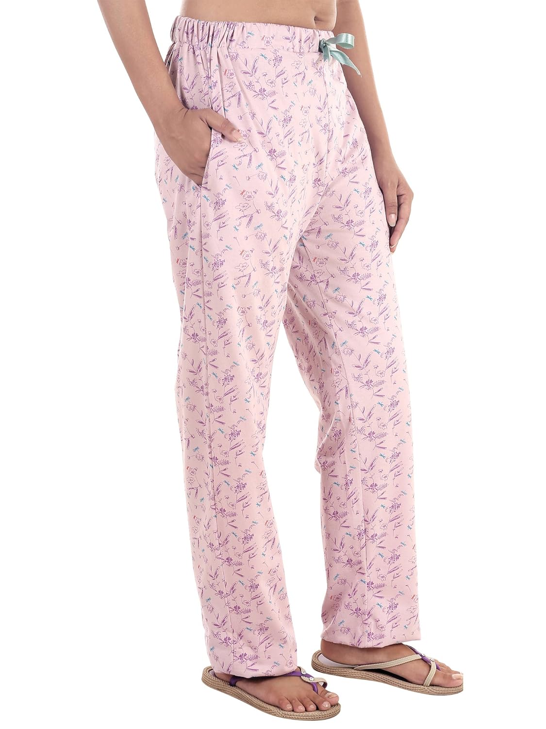 9teenagain women's hosiery night pyjama (lavender printed)