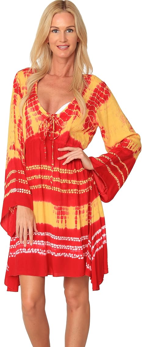 INGEAR Tie Dye Dress Long Sleeve Bell 