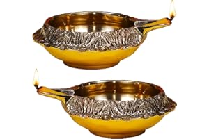 THE FINE LIVING COMPANY Fine Living 2.75" Kuber Brass Diyas for Pooja Set of 2 – Handmade Traditional Oil Diya Lamps, Rust Resistant - Gold Finish Vilakku Deepam for Home Temple, Diwali Decoration & Indian Pooja Gift Items