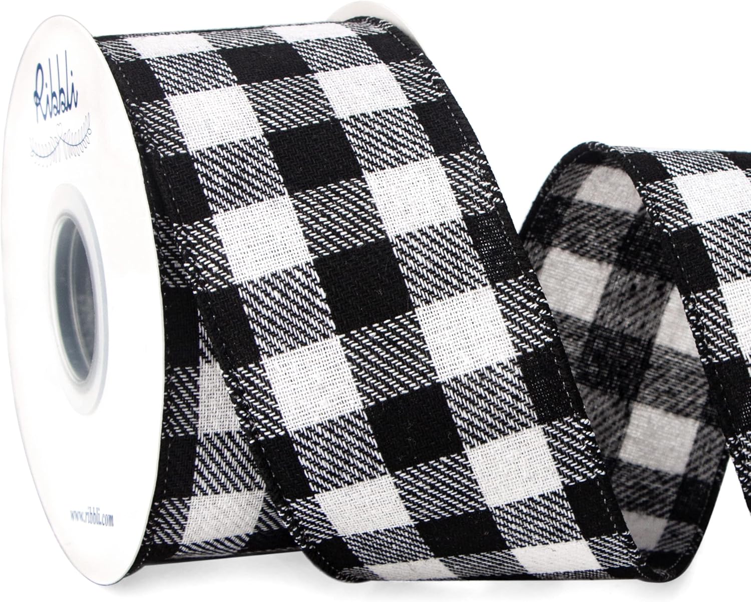Bows & Ribbons - Ribbli Buffalo Plaid Wired Ribbon, Black and White Check Ribbon 2-1/2 Inch x Continuous 10 Yard, Christmas Ribbon for Big Bow, Wreath,Tree Decoration, Polyester Cotton Black/White