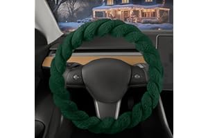 Carbella Twisted Fur Holiday Green Steering Wheel Cover, Standard 15 Inch Size Fits Most Vehicles, Fuzzy Fluffy Car Steering Cover with Soft Faux Fur Touch, Car Accessories for Women