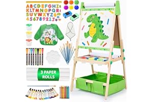 ZIPPYZEBRA Art Easel for Kids Ages 2-4 4-8, Toddler Easel with 3 Paper Roll, Magnetic Whiteboard and Chalkboard, Adjustable Wooden Art Kids Easel for Toddlers 2,3,4,5,6,7,8,9,10 Years Old Boys & Girls, Green