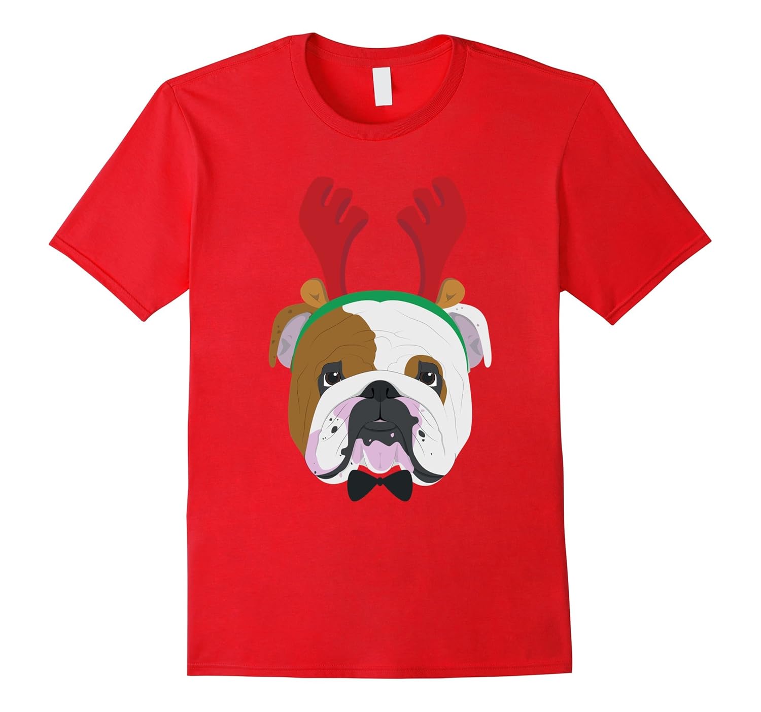 English Bulldog Dog With Weindeer Horns Funny Xmas Tshirt-ANZ